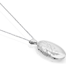 Oya Silver Oval Bombe Kapaklı Lazer Işlemeli Gümüş Kolye 4.8x1.8 cm [OYSKK062]