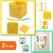 Hereveoyuncak Sarı Çok Amaçlı Dolap Içi Düzenleyici Kutu + 8 Cepli Bebek Beşik Düzenleyici Askılı - 2li Set V2P6D5