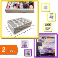 Hereveoyuncak Hobi Kutusu Iki Katlı + Pratik 12 Bölmeli Çekmece Düzenleyici Organizer - 2li Set W8X1P0