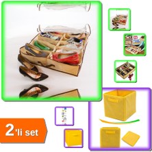 Hereveoyuncak 12 Çift Ayakkabı Saklama Çantası + Çok Amaçlı Dolap Içi Düzenleyici Kutu Sarı - 2li Set D9S6G6