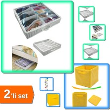 Hereveoyuncak 12 Bölmeli Ayakkabı Saklama Hurcu Siyah Beyaz + Çok Amaçlı Sarı Düzenleyici Kutu - 2li Set E4D8R5