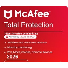 McAfee Total Protection 2026 - 5 Cihaz 1 Yıl Abonelik Kodu (Mail Adresinize Tanımlanır)