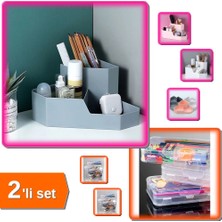 Hereveoyuncak Çok Amaçlı Masaüstü Köşe Düzenleyici Makyaj Organizeri + Hobi Kutusu Iki Katlı - 2li Set J9Y8D9