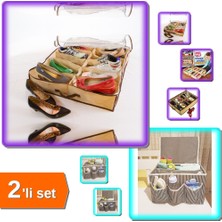 Hereveoyuncak 12 Çift Ayakkabı Saklama Çantası + 5 Bölmeli Bebek Beşik Başucu Düzenleyici Kapaklı - 2li Set P8G6E3