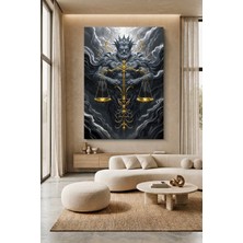 Wallivo Taş Gövde ve Altın Terazilerle Destansı Adalet Tanrısı Kanvas Tablo