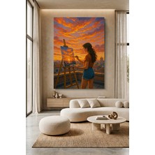 Wallivo Evinin Çatısında Doğayı Resimleyen Kadın Ressam Kanvas Tablo