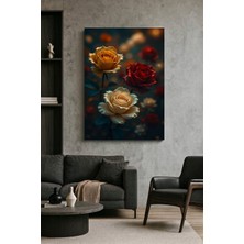 Wallivo Kırmızı, Sarı ve Beyaz Güllerin Ahengi Dekoratif Botanik Sanatı Kanvas Tablo