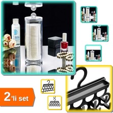 Hereveoyuncak Makyaj Pamuğu Organizeri + Kravat ve Şal Askısı - Takı ve Aksesuar Düzenleyici Askı - 2li Set B3A0E5