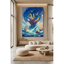 Wallivo Çalkantılı Gemi Denizinden Yükselen Dev Altın El Kanvas Tablo