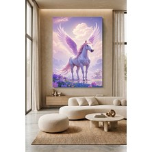 Wallivo Çiçekler Arasında Muhteşem Unicorn Evcil Hayvan Temalı Kanvas Tablo