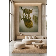 Wallivo Dev Aynada Kedi Yansıması - Fantastik Kedi Kanvas Tablo