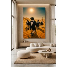 Wallivo Çölde Penguenler - Ironi Temalı Sürreal Manzara Kanvas Tablo