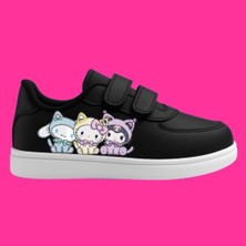 Lias Design Üç Kedi Arkadaş Baskılı Siyah Bantlı Çocuk Spor Ayakkabı Sneaker