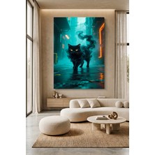 Wallivo Neon Yeşil Siste Kedi Evcil Hayvan Temalı Kanvas Tablo