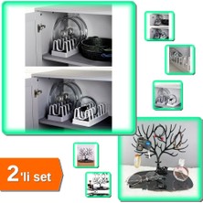 Hereveoyuncak 6 Bölmeli Tencere Kapak Rafı Organizeri + Siyah Geyik Şeklinde Takı Yüzük Düzenleyici - 2li Set U8Z4