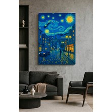 Wallivo Modern Şehirde Yıldızlı Gece Van Gogh Tarzında Dışavurumcu Manzara Kanvas Tablo