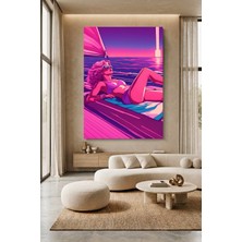 Wallivo Retrowave Vogue - Pop Art Güneş ve Kadın Temalı Kanvas Tablo