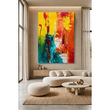 Wallivo Ağır Dokulu Sarı ve Yeşil Fırça Darbeleriyle Yakın Çekim Kanvas Tablo