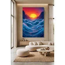 Wallivo Dev Dalgalar Arasında Güneş Batarken Kanvas Tablo