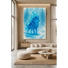 Wallivo Mavi Ateş Temalı Kurt Kanvas Tablo