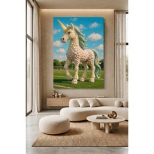 Wallivo Beyaz Boncuk Motifli Unicorn Kanvas Tablo