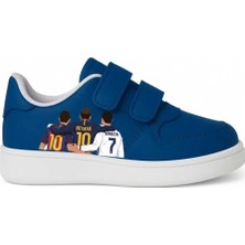 Lias Design Futbolcu Arkadaşlar Baskılı Mavi Baskılı Bantlı Çocuk Spor Ayakkabı Snekaer