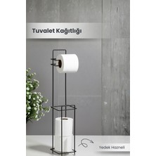 Orvila Yedek Hazneli  Kare Wc Tuvalet Kağıtlığı - Siyah Ferforje Metal Lüx Banyo Kağıtlık