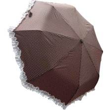 Vardem Katlanır Otomatik Şemsiye 8 Telli Desenli Fırfırlı (Pongee Kumaş)Puantiyeli ve Kenarı Fırfırlı Kadın Şemsiye - Manuel Mekanizma, Şık Tasarım