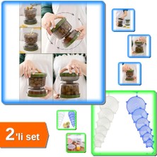 Hereveoyuncak Çift Taraflı Süzgeçli Kapaklı Zeytinlik - Turşu Saklama + 6 Adet Silikon Strech Kapak - 2li Set V9M2