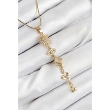 Ebijuteri Çelik Zirkon Taşlı Güneş ve Ay Enerji Model Gold Renk Kadın Kolye