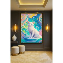 Wallivo Monet Tarzı Beyaz Kedi Evcil Hayvan Temalı Gold Metal Çerçeveli Kanvas Tablo