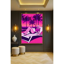 Wallivo Retrowave Vogue - Pop Art Kitap Okuyan Kadın Bronz Metal Çerçeveli Kanvas Tablo