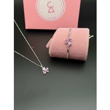 Alsem 925 Ayar Gümüş Kaplama Pembe Taşlı Kelebek Kolye ve Bileklik Seti – Yılbaşı ve Sevgililer Günü Hediyesi