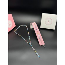 Alsem 925 Ayar Gümüş Kaplama Renkli Nazar Boncuklu Y Kolye ve Bileklik Seti ,anneye Hediye