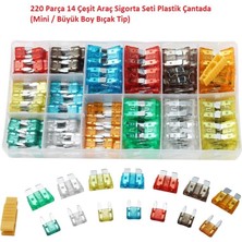 Hatfon 220 Parça 14 Çeşit Araç Sigorta Seti Plastik Çantada (Mini / Büyük Boy Bıçak Tip)