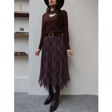 Esra Helvacı Ekose Desenli Asimetrik Etek