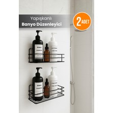 Orvila 2 Adet - Yapışkanlı Paslanmaz Siyah Banyo Düzenleyici Organizer - Şampuanlık