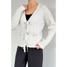 Gülseli Kadın Ön Bağlamalı Çift Cepli Örme Triko Hırka P-00019830