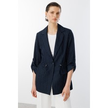 Ekol Kadın Çizgili Kapak Cepli Ceket 25YEKL04112