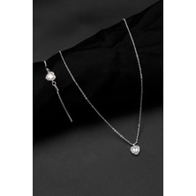 Trend Collection Zirkon Taşlı Kalp Charm Model Gümüş Renk Kadın Kolye ve Bileklik Set