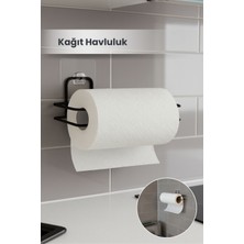 Orvila Kendinden Yapışkanlı Metal Rulo Kağıt Havluluk - Banyo Mutfak Havluluğu - Siyah
