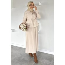 Julude Bisiklet Yaka Tesettür Elbise Jakarlı Ceket Ikili Takım P-00020042