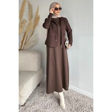 Julude Bisiklet Yaka Tesettür Elbise Jakarlı Ceket Ikili Takım P-00020042