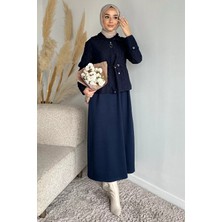 Julude Bisiklet Yaka Tesettür Elbise Jakarlı Ceket Ikili Takım P-00020042