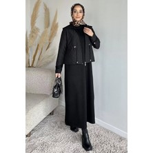 Julude Bisiklet Yaka Tesettür Elbise Jakarlı Ceket Ikili Takım P-00020042