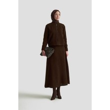 Armine Trend Bomber Ceketli Fermuarlı Astarlı Tüvit Etekli Ikili Takım Kahverengi 25KT627