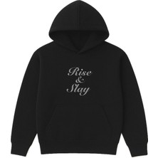 Vsrn Rise And Slay Tasarım Baskılı Oversize Siyah Kapüşonlu Sweatshirt