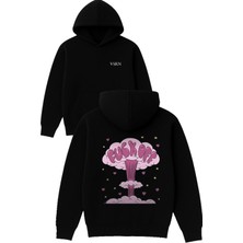 Vsrn Fck Off Tasarım Baskılı Oversize Siyah Kapüşonlu Sweatshirt