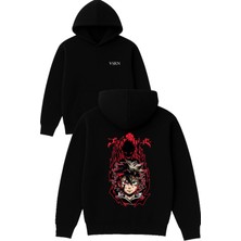 Vsrn Şeytan Anime Tasarım Baskılı Oversize Siyah Kapüşonlu Sweatshirt