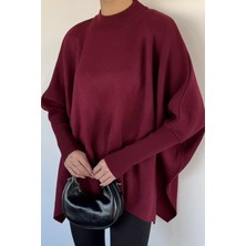 Gülseli Kadın Bisiklet Yaka Düz Renk Triko Panço P-00018933